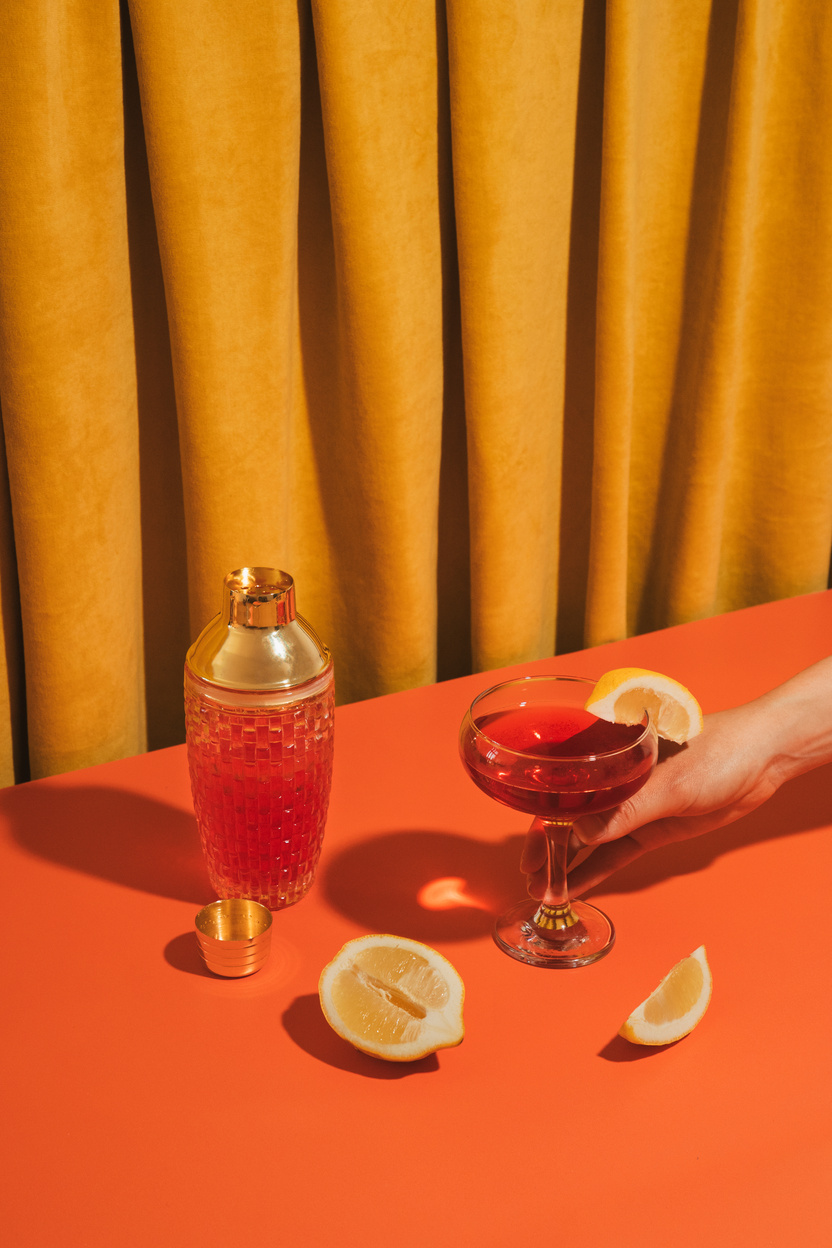 Person Holding a Glass of Cocktail with Lemon